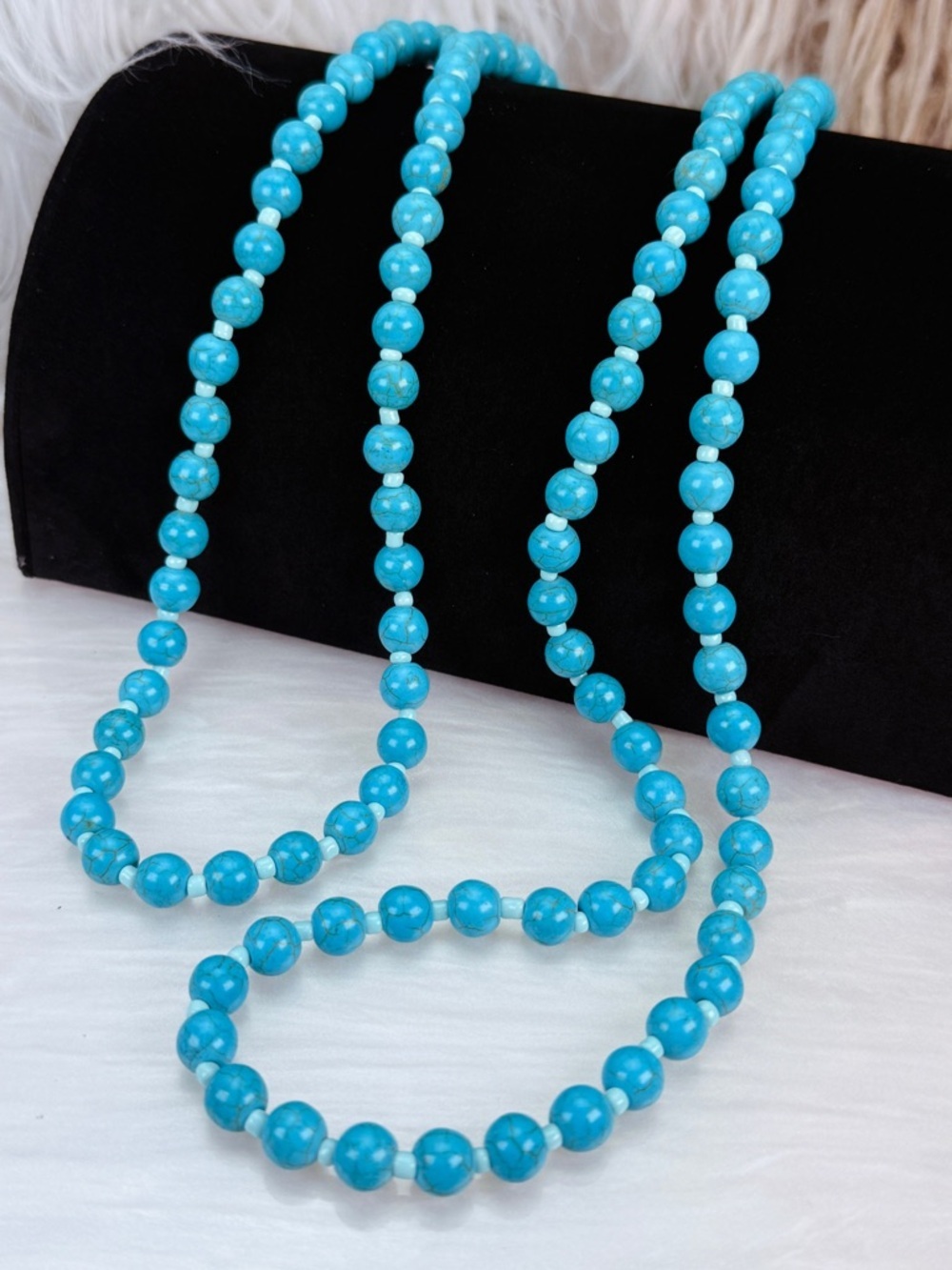 Southwestern style faux turquoise blue, weighted long, layering costume necklace